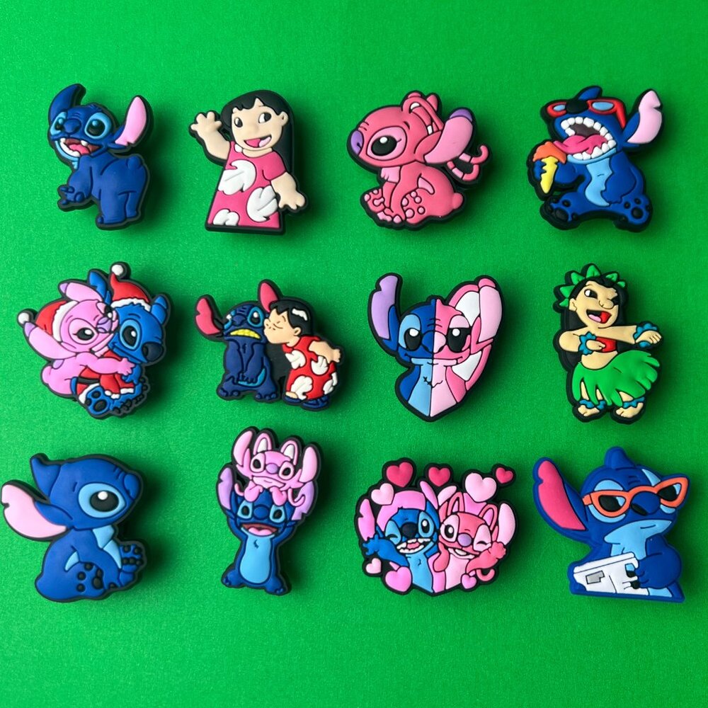 Stitch Angel & Lilo Crocs Charms Set 12PCS Disney Cartoon Shoe Charms for Crocs